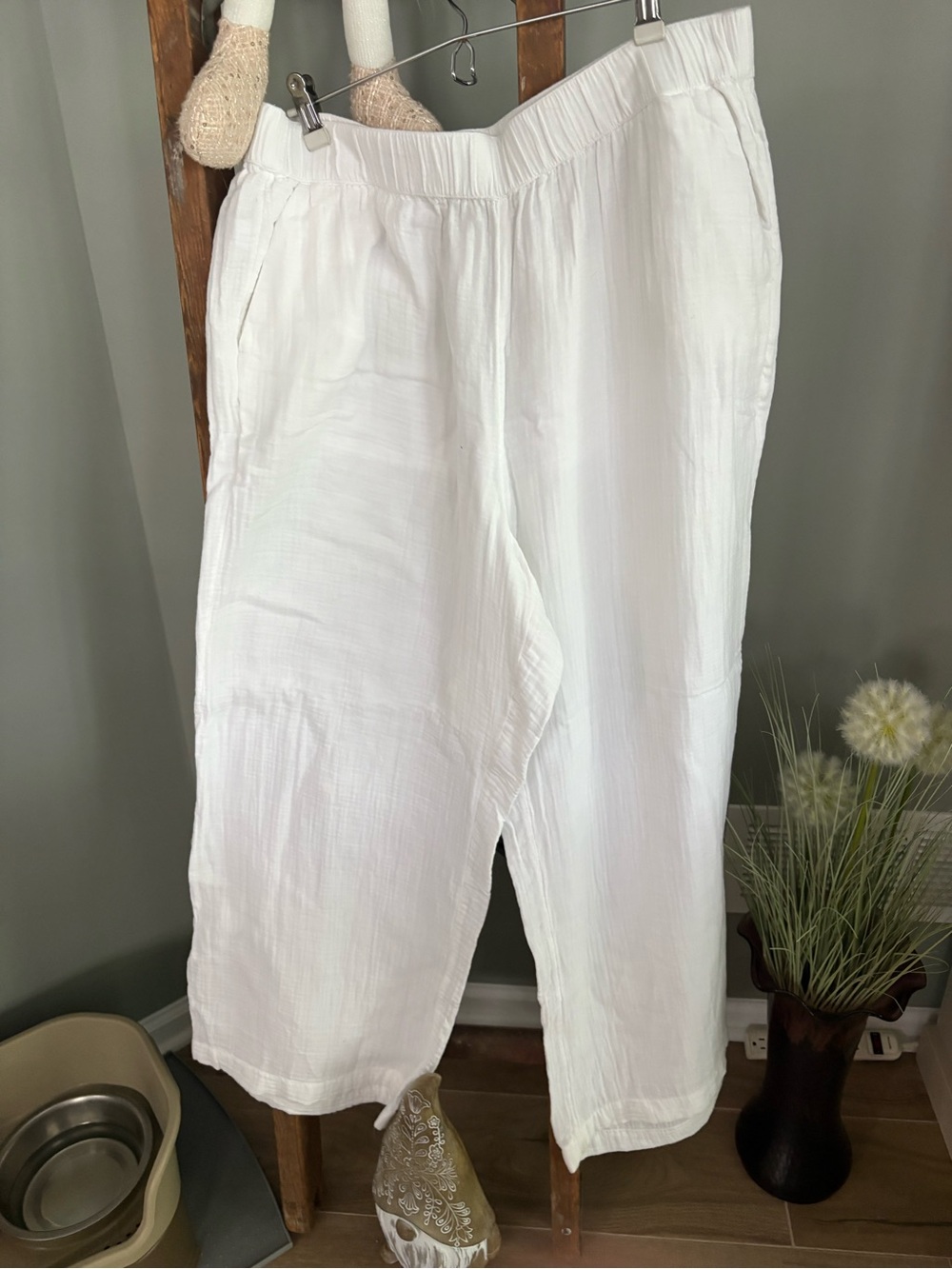 White Lightweight Cotton Relaxed Pants